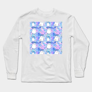 Ghost and Bones Pastel Grunge - Large Pattern Long Sleeve T-Shirt